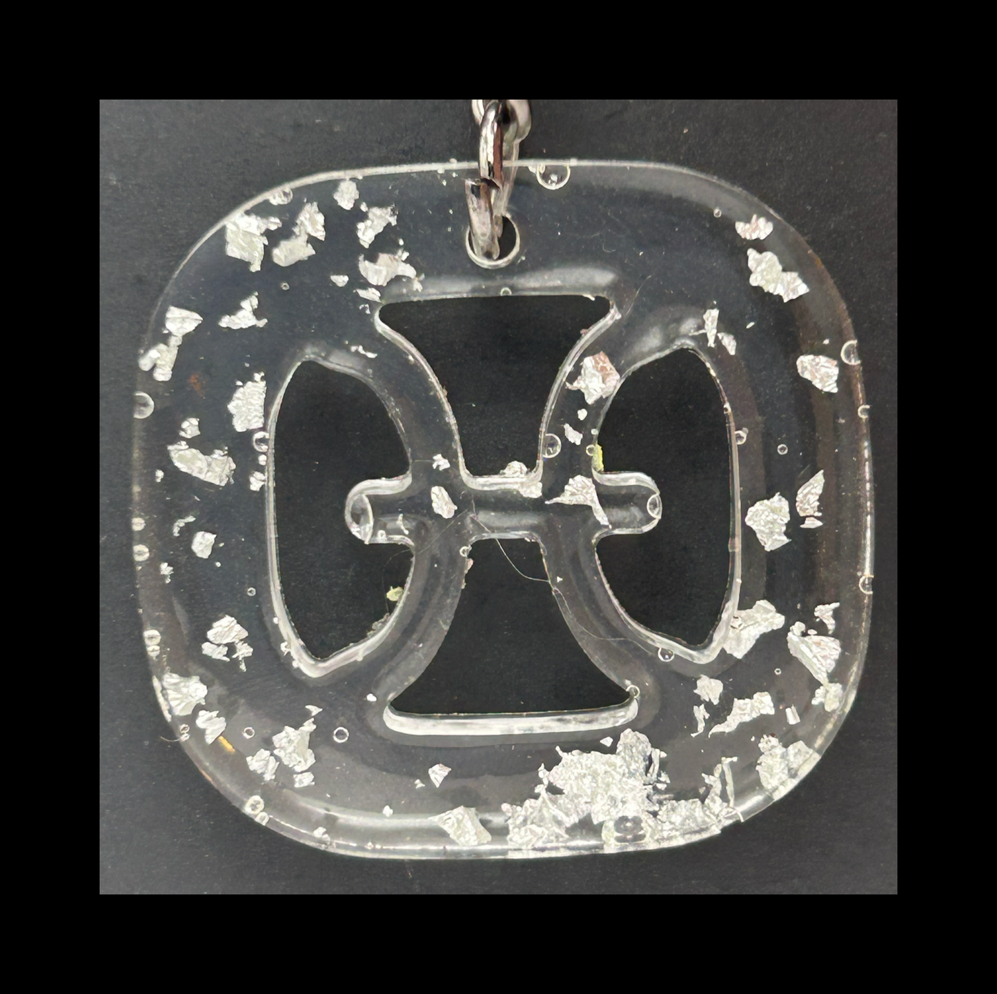 Silver foil flakes resin zodiac keychains