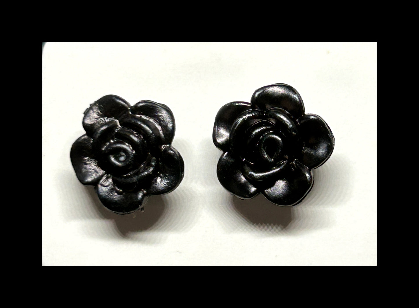 Black rose stud earrings