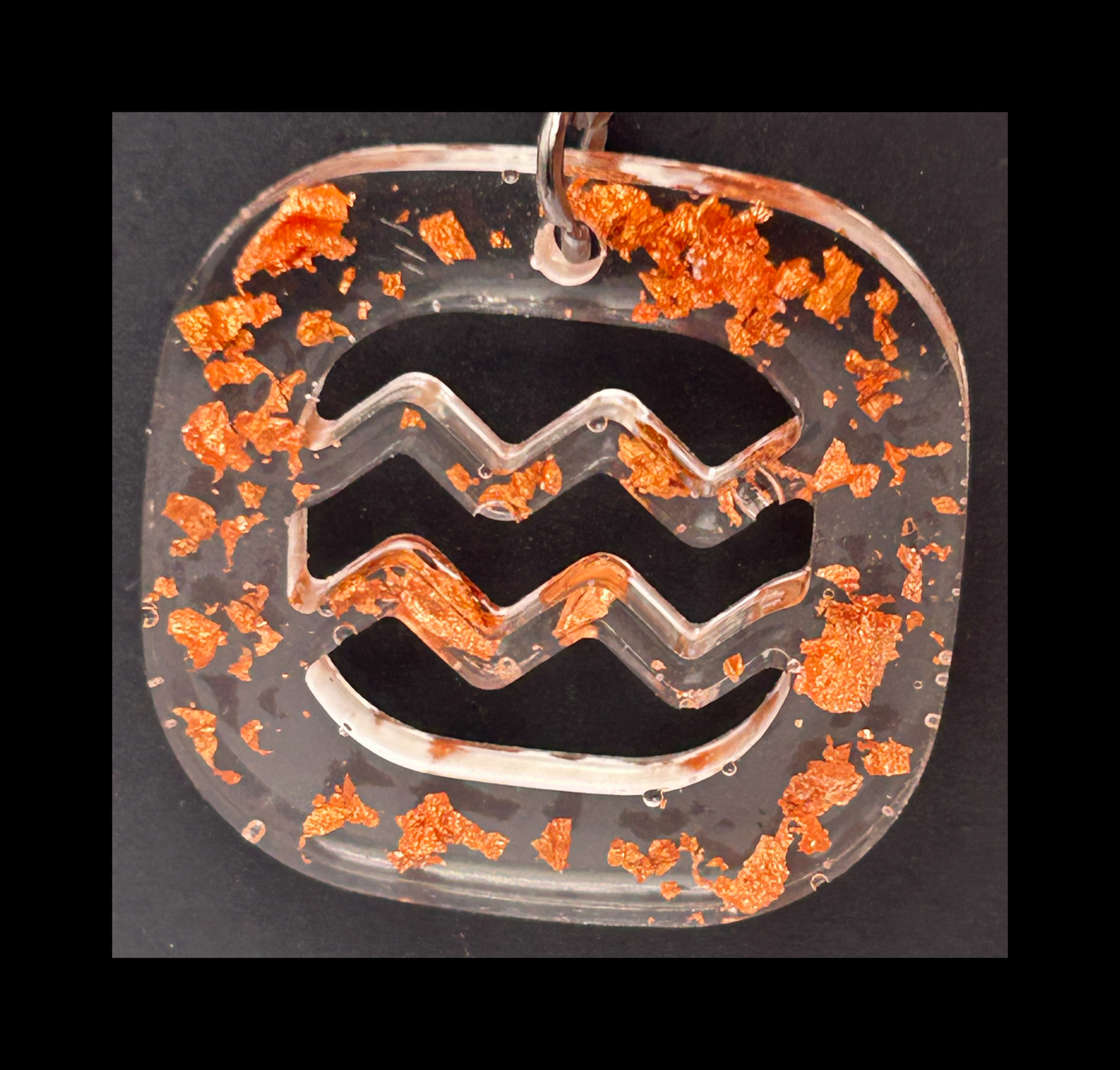 Rose gold foil flakes resin zodiac keychains