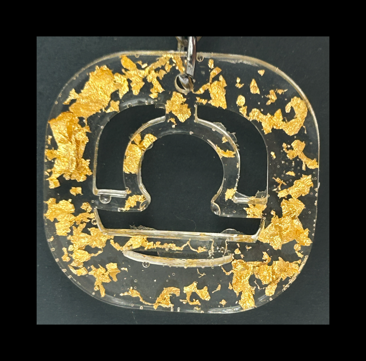 Gold foil flakes resin zodiac keychains