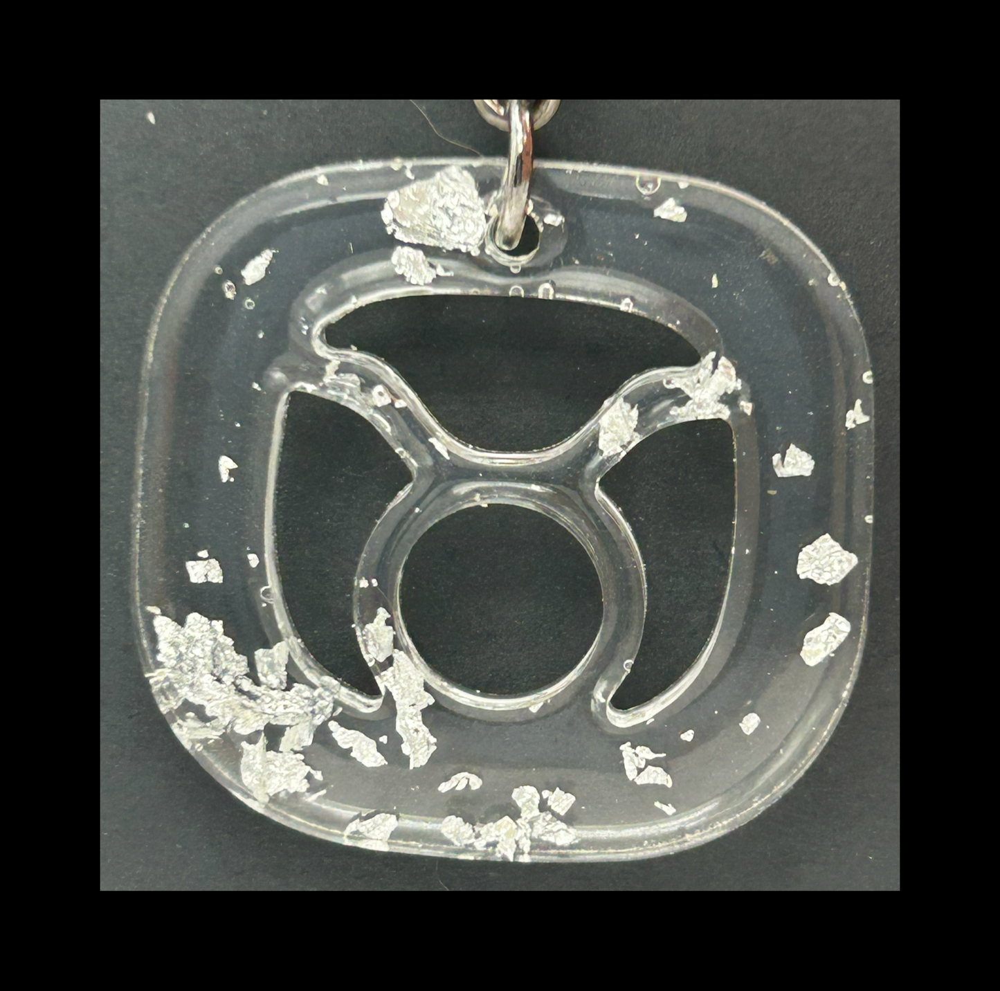 Silver foil flakes resin zodiac keychains