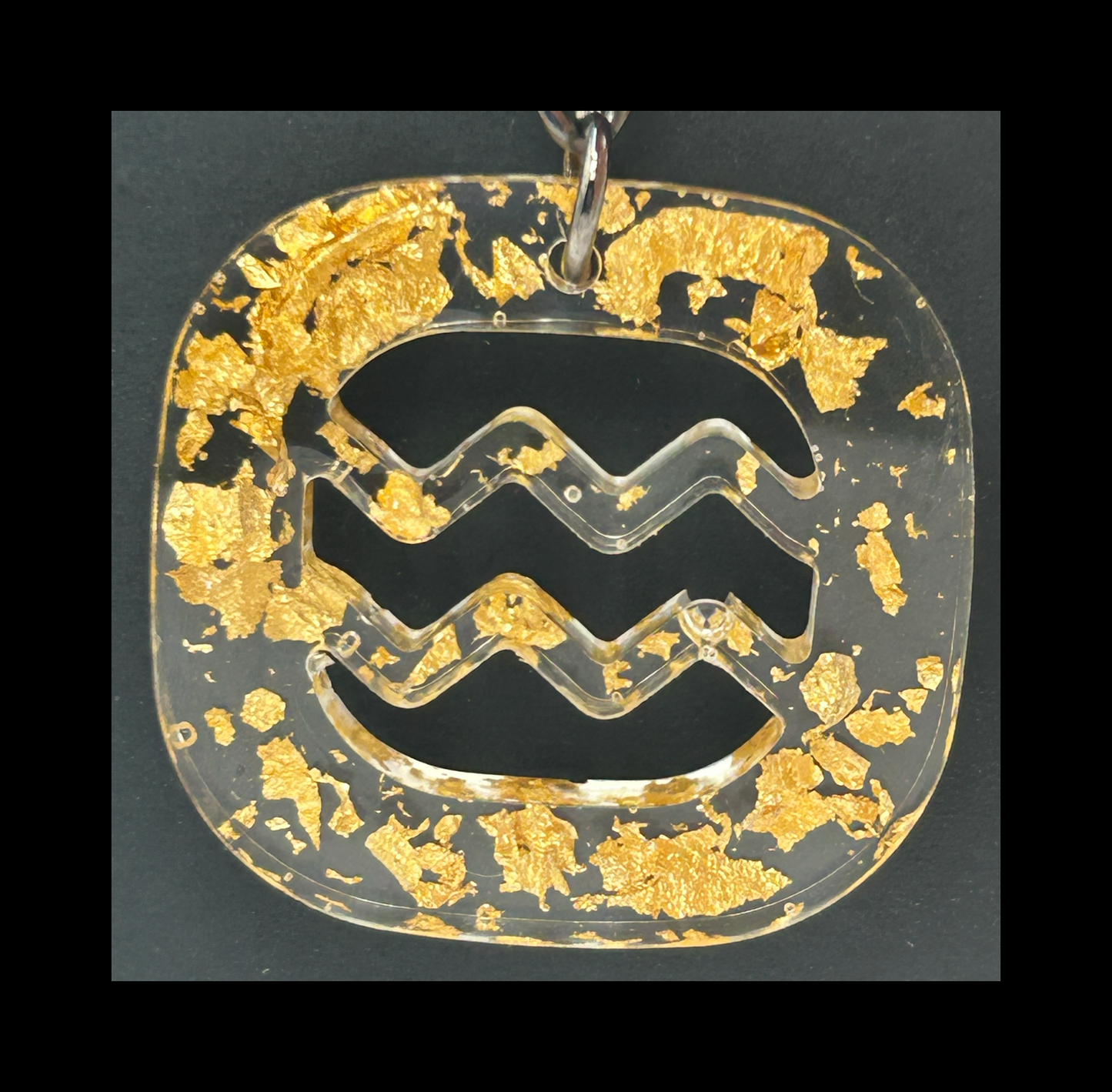 Gold foil flakes resin zodiac keychains
