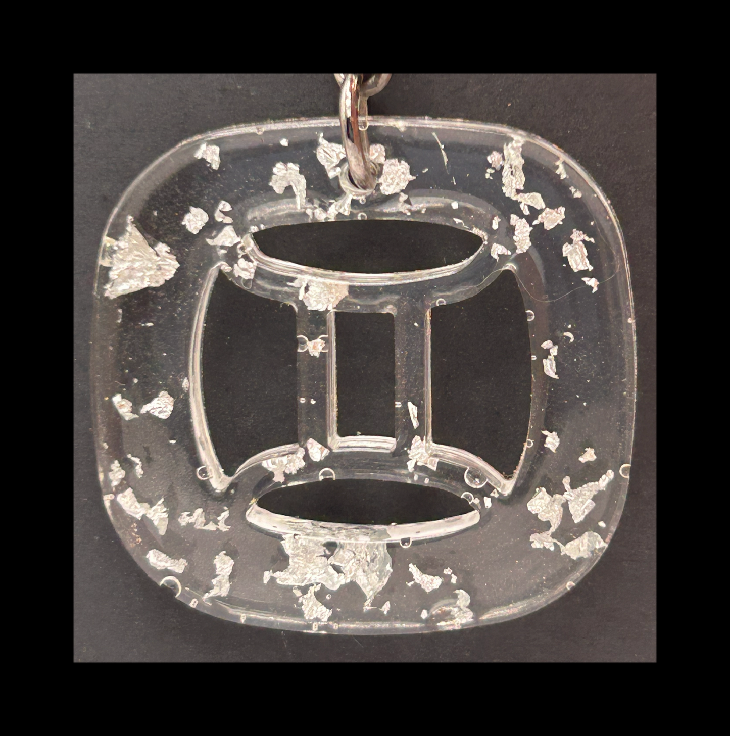 Silver foil flakes resin zodiac keychains