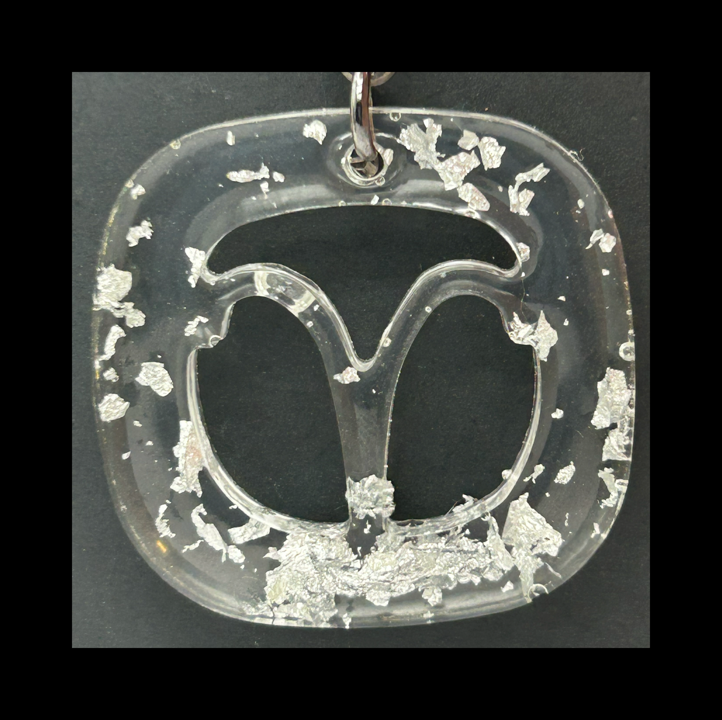 Silver foil flakes resin zodiac keychains