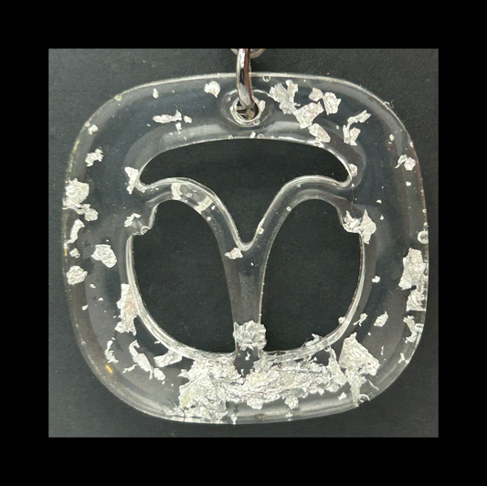 Silver foil flakes resin zodiac keychains
