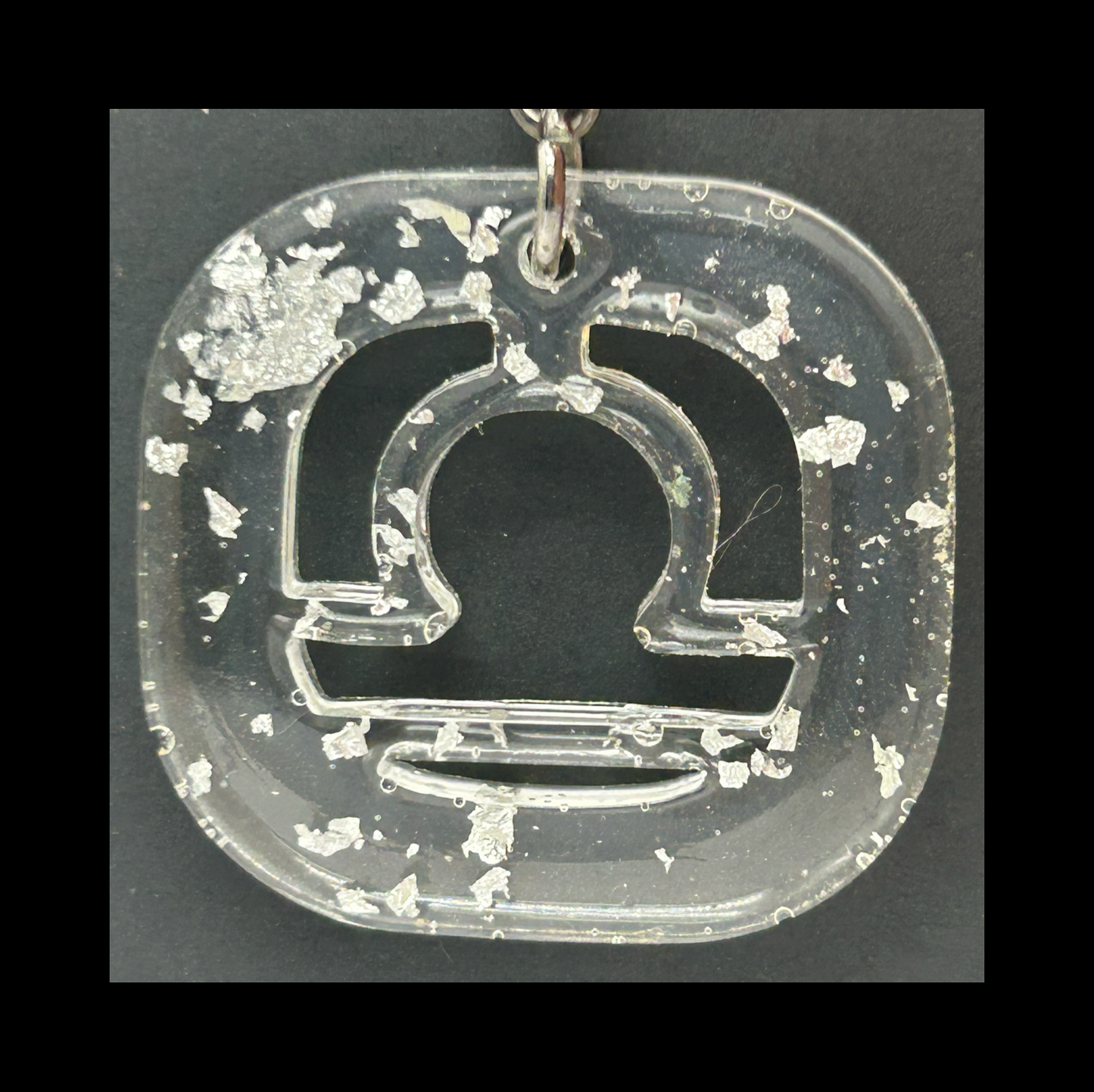 Silver foil flakes resin zodiac keychains