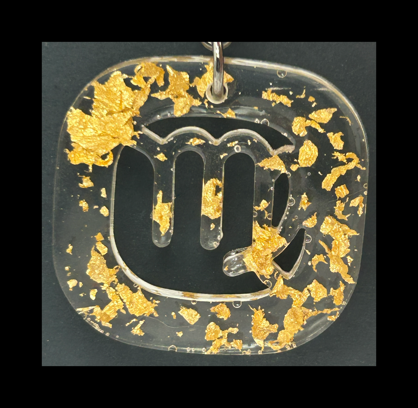 Gold foil flakes resin zodiac keychains
