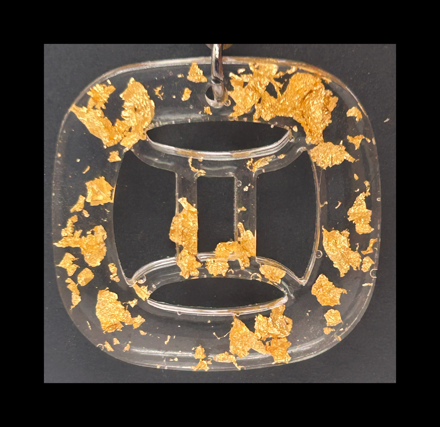 Gold foil flakes resin zodiac keychains