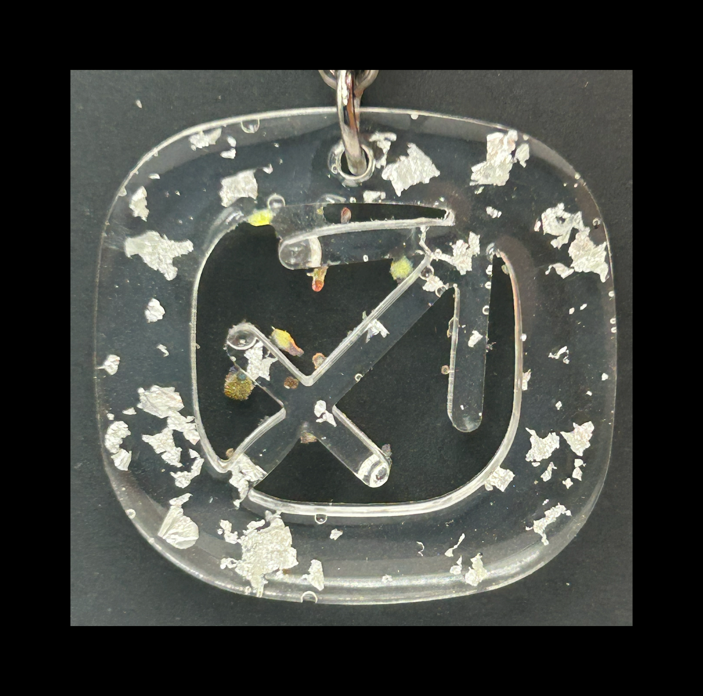 Silver foil flakes resin zodiac keychains