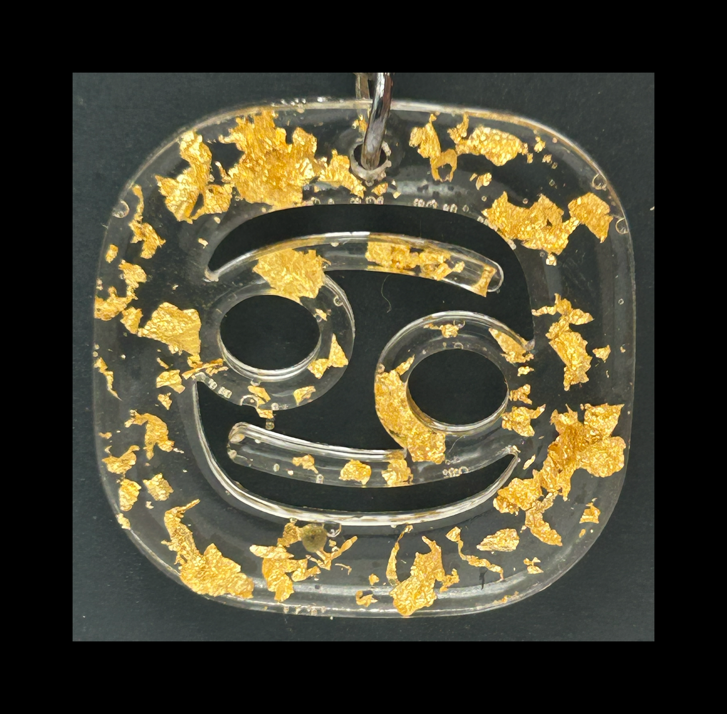 Gold foil flakes resin zodiac keychains