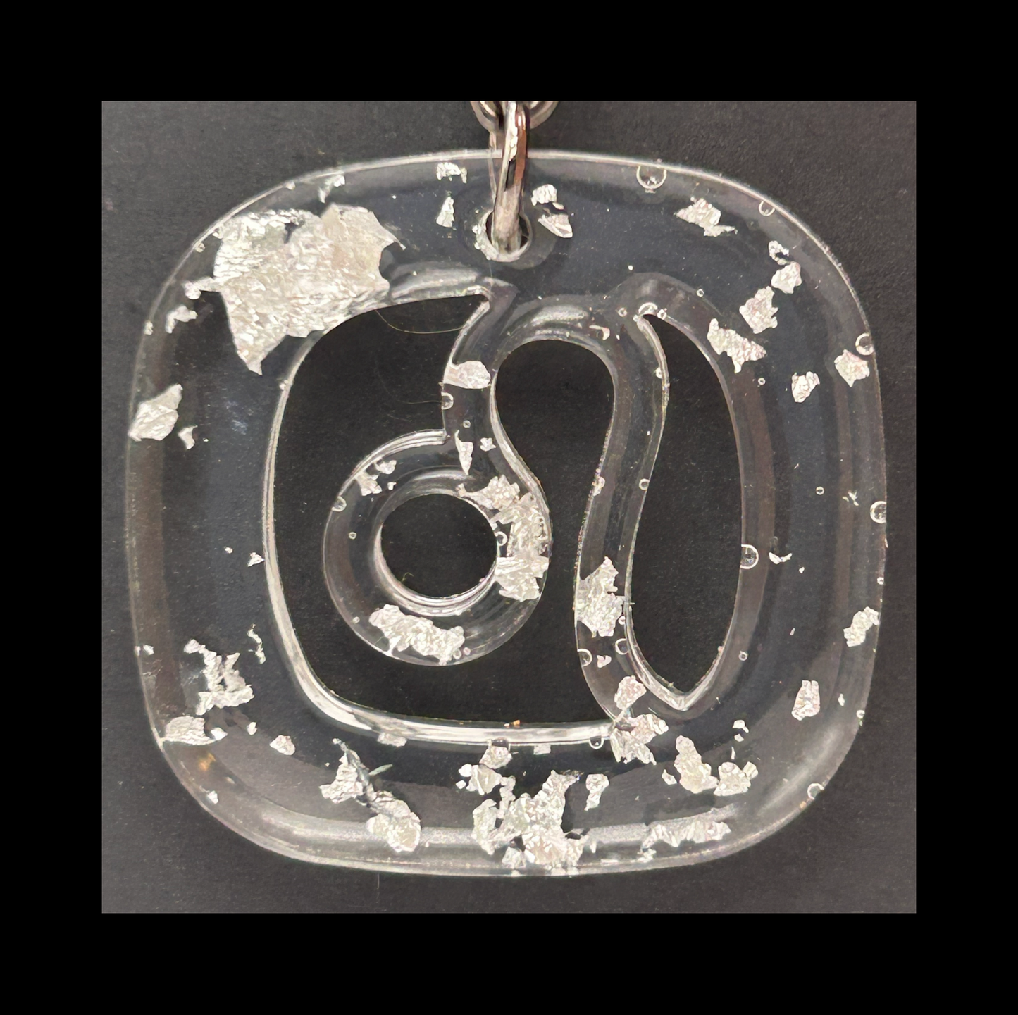 Silver foil flakes resin zodiac keychains