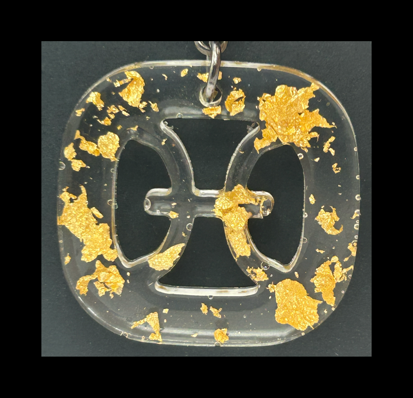 Gold foil flakes resin zodiac keychains