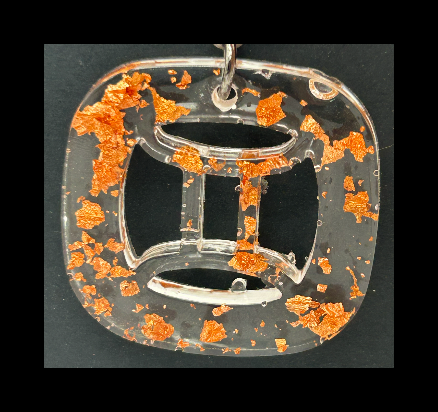 Rose gold foil flakes resin zodiac keychains