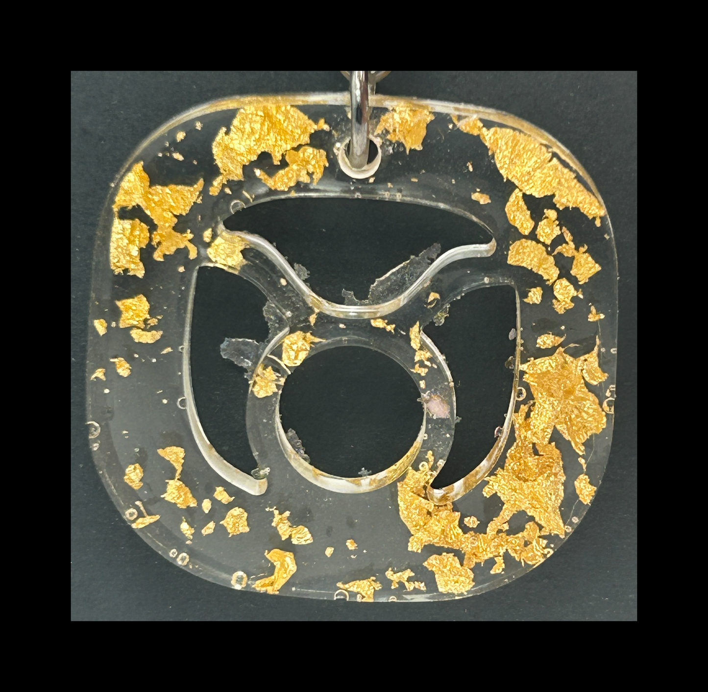 Gold foil flakes resin zodiac keychains