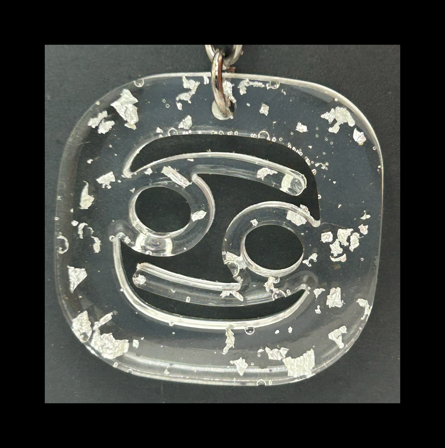 Silver foil flakes resin zodiac keychains