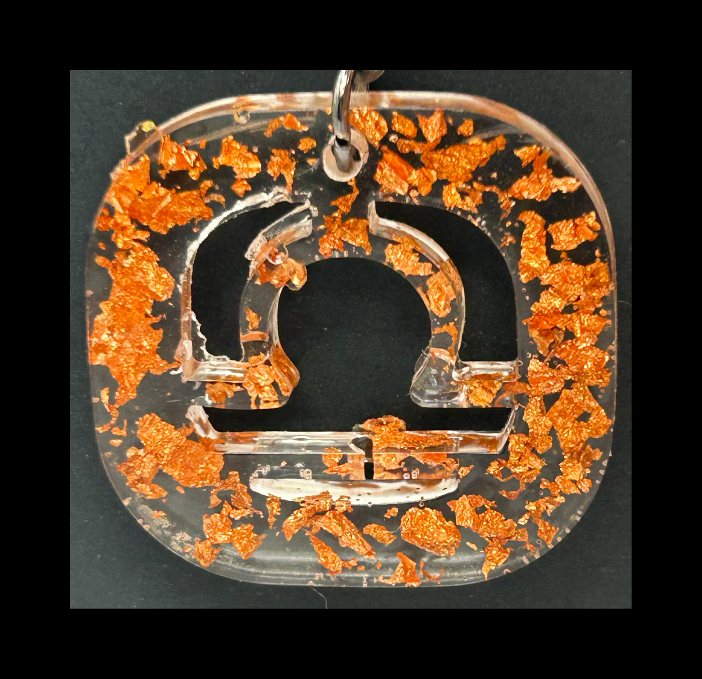 Rose gold foil flakes resin zodiac keychains