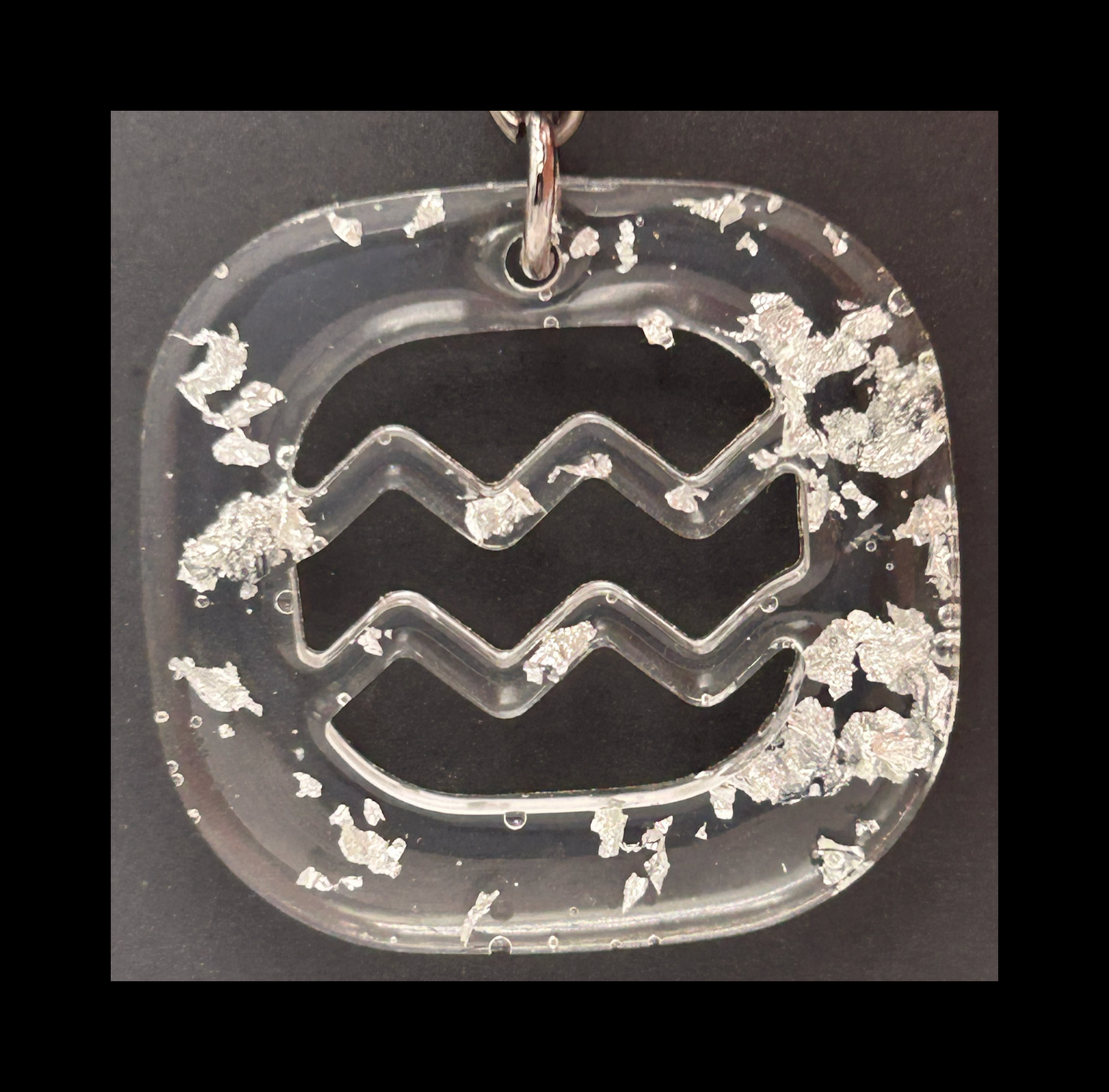Silver foil flakes resin zodiac keychains