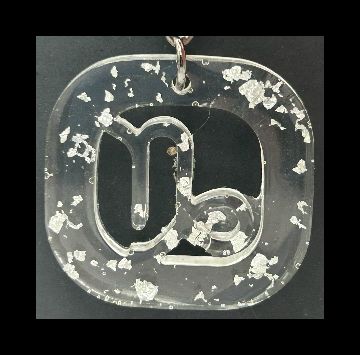 Silver foil flakes resin zodiac keychains