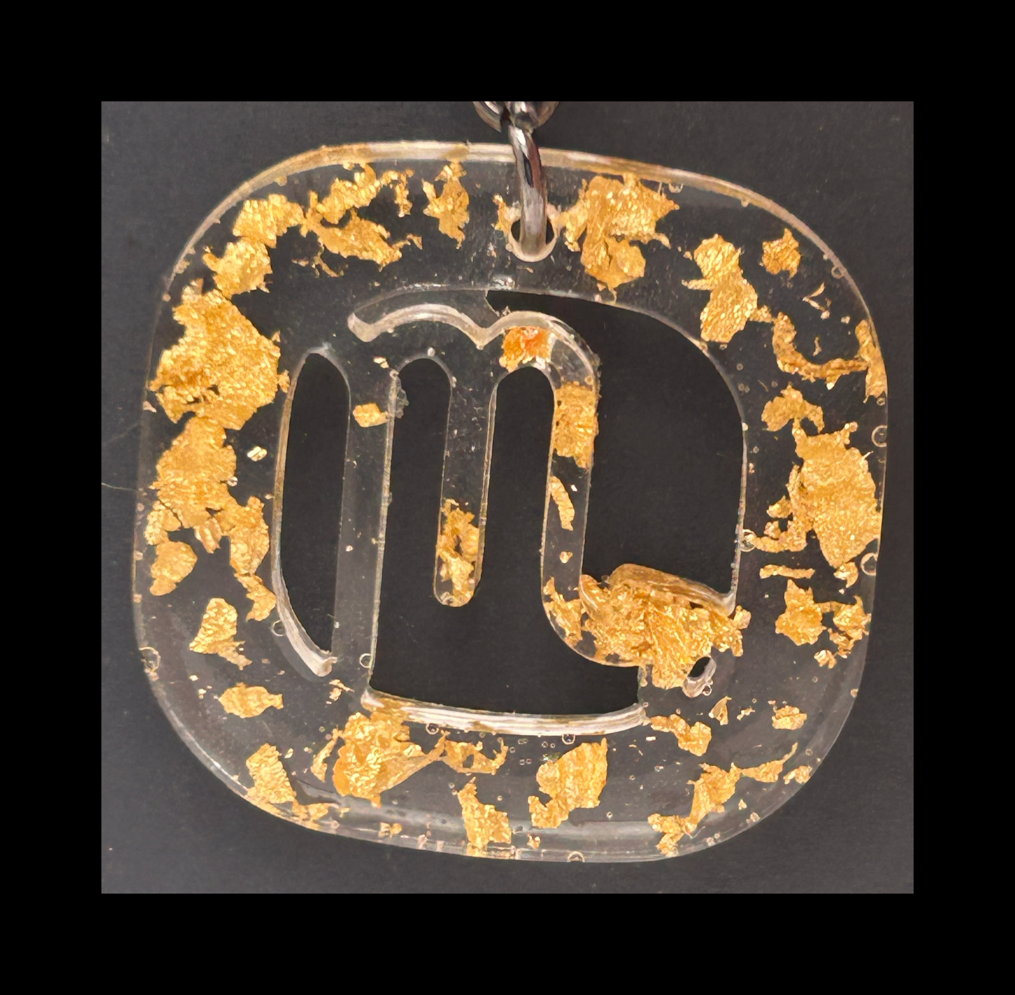 Gold foil flakes resin zodiac keychains