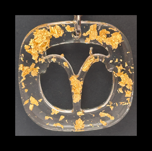 Gold foil flakes resin zodiac keychains