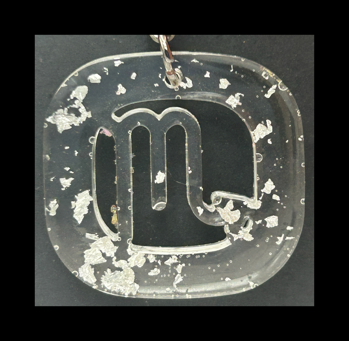 Silver foil flakes resin zodiac keychains