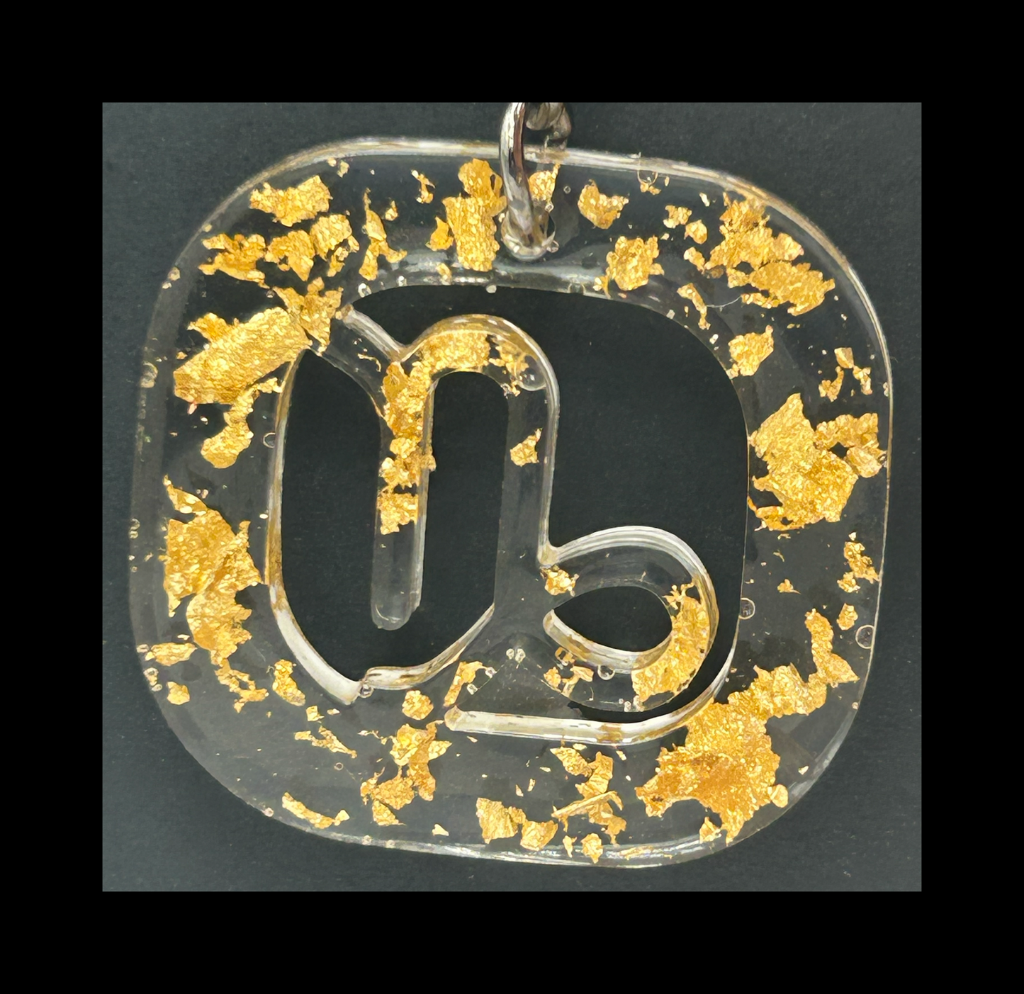 Gold foil flakes resin zodiac keychains