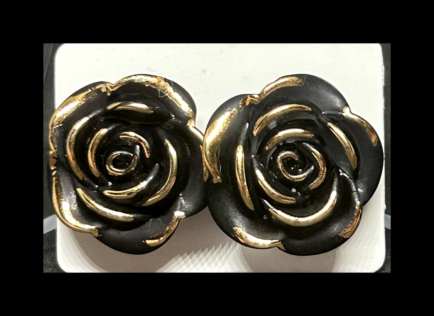Black rose stud earrings