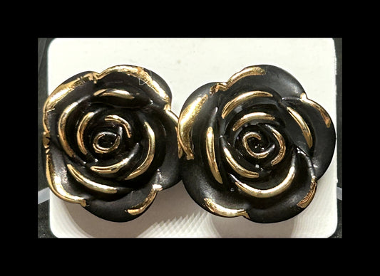 Black rose stud earrings