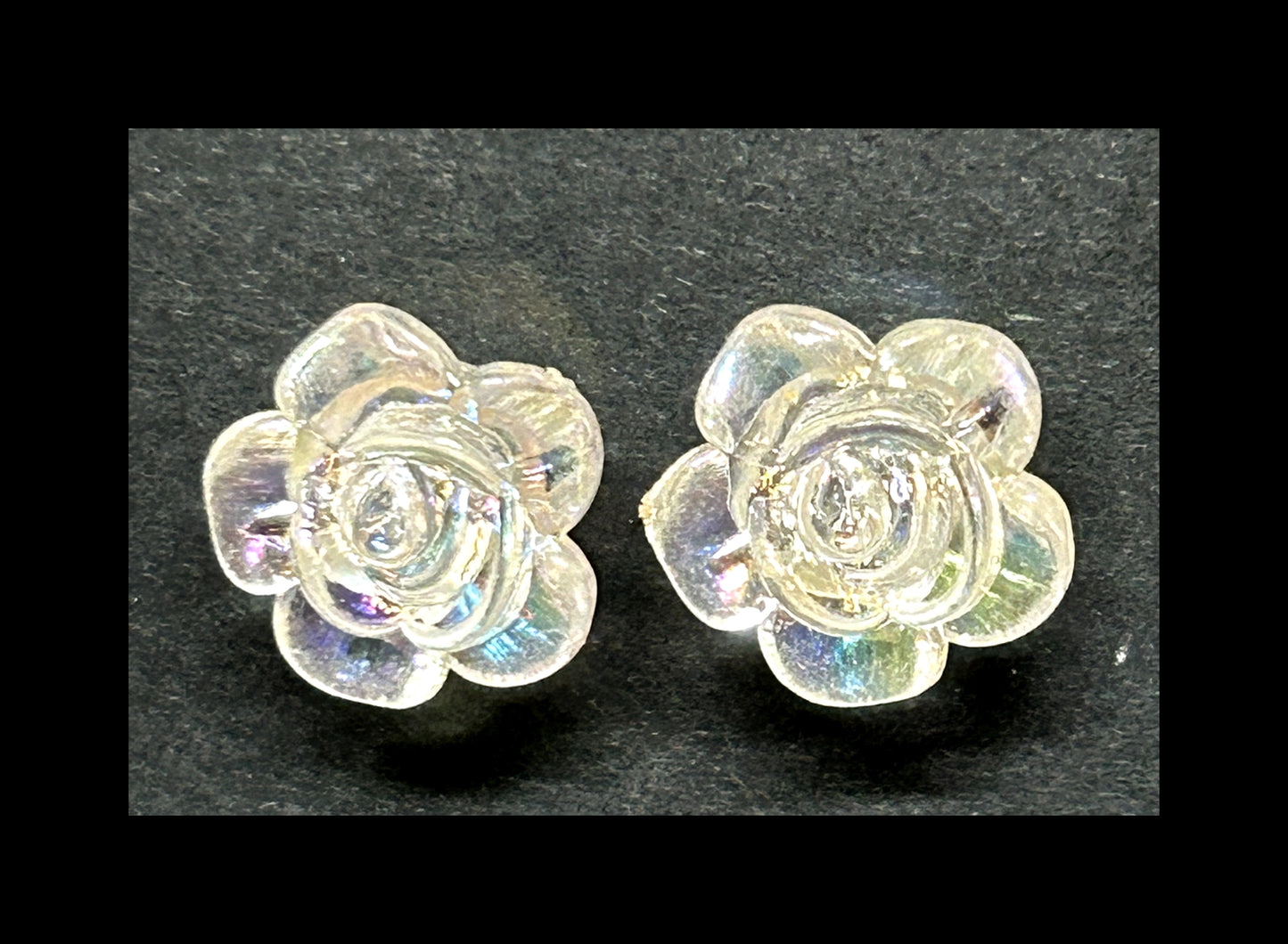 Clear rose stud earrings